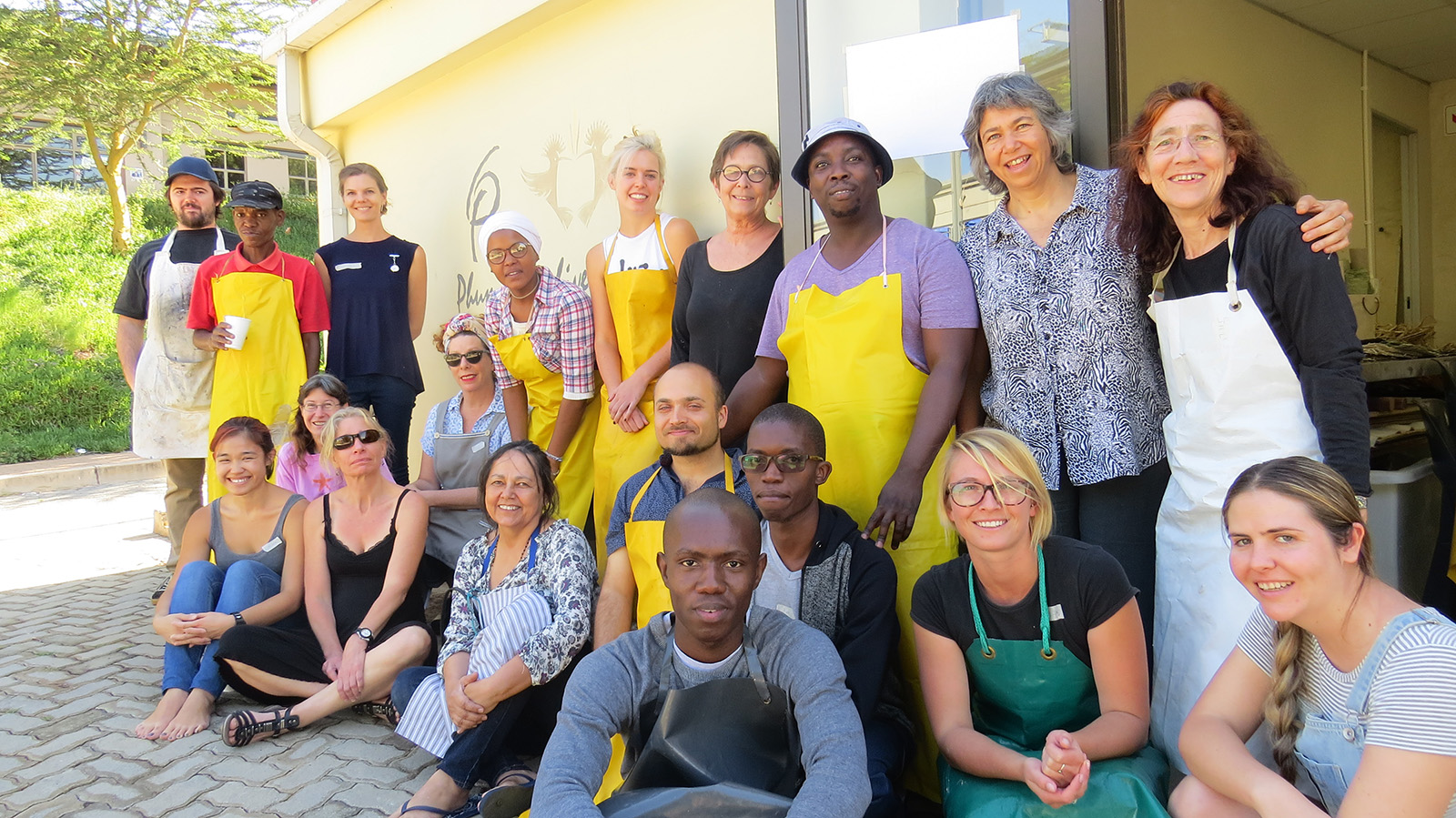 Click the image for a view of: Mary Hark and the Papermaking Workshop members. Phumani Paper Tuesday 21 March
